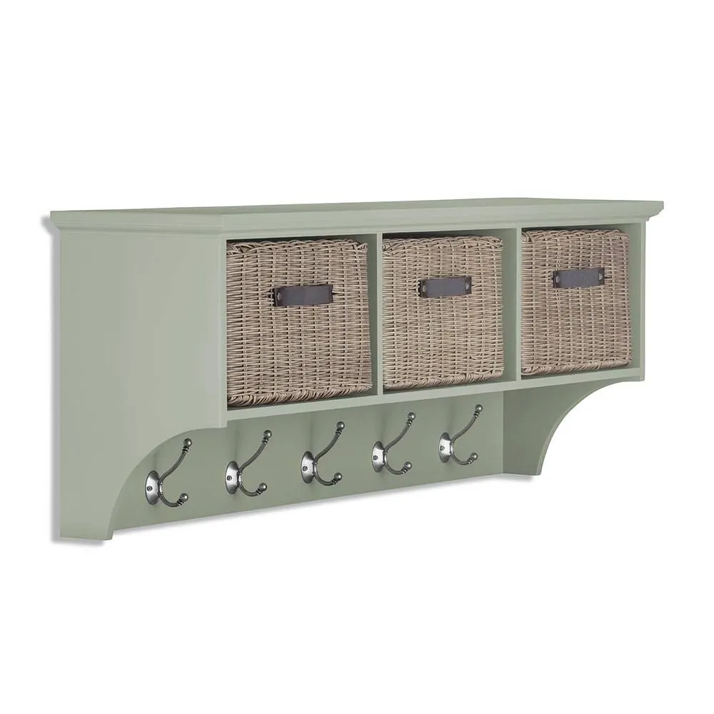 Statement Furniture Tetbury 3 Brown Faux Rattan Basket & Cream Cushion Hallway Set in Light Green 5