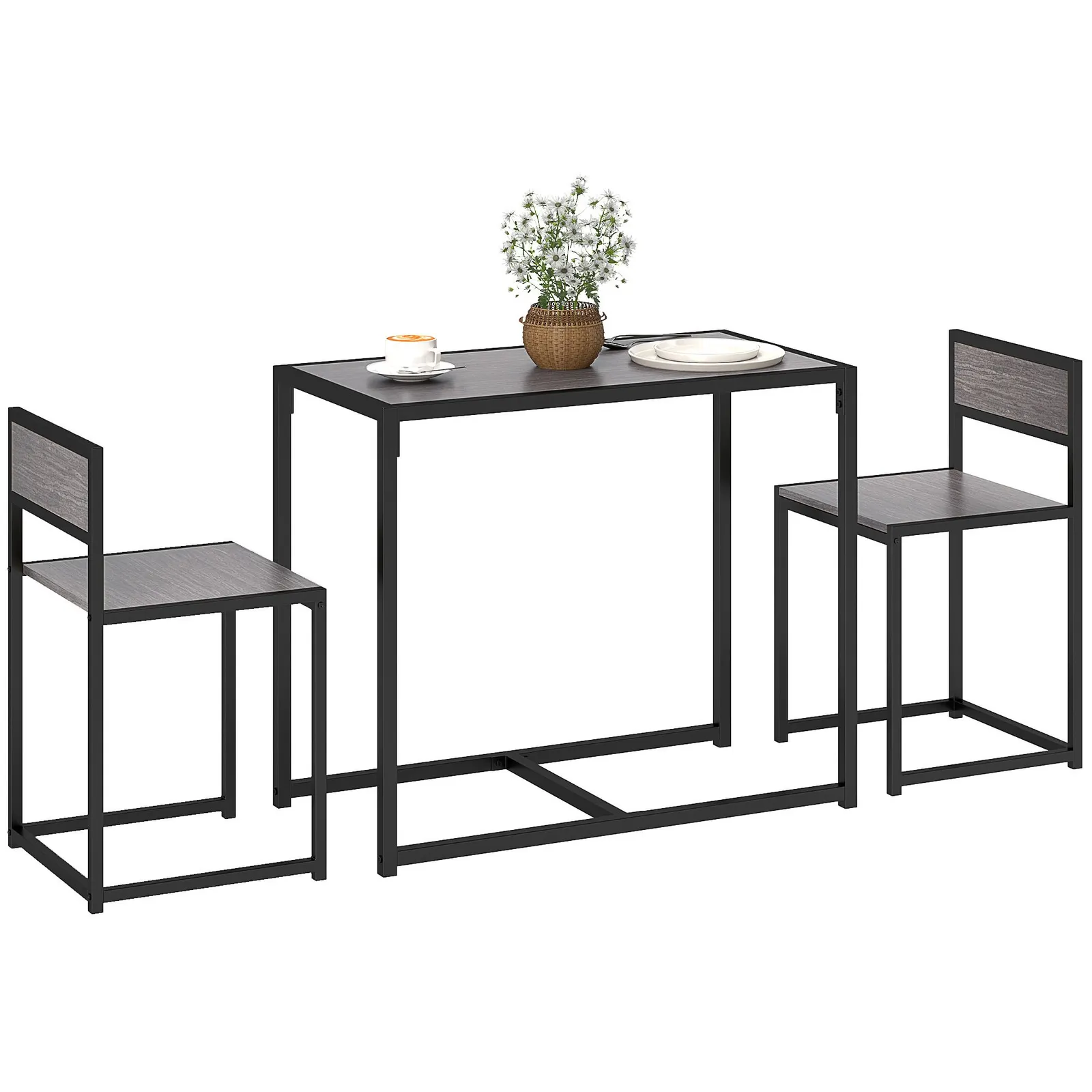 HOMCOM 3 Piece Dining Table Set with Metal Frame in Grey 2