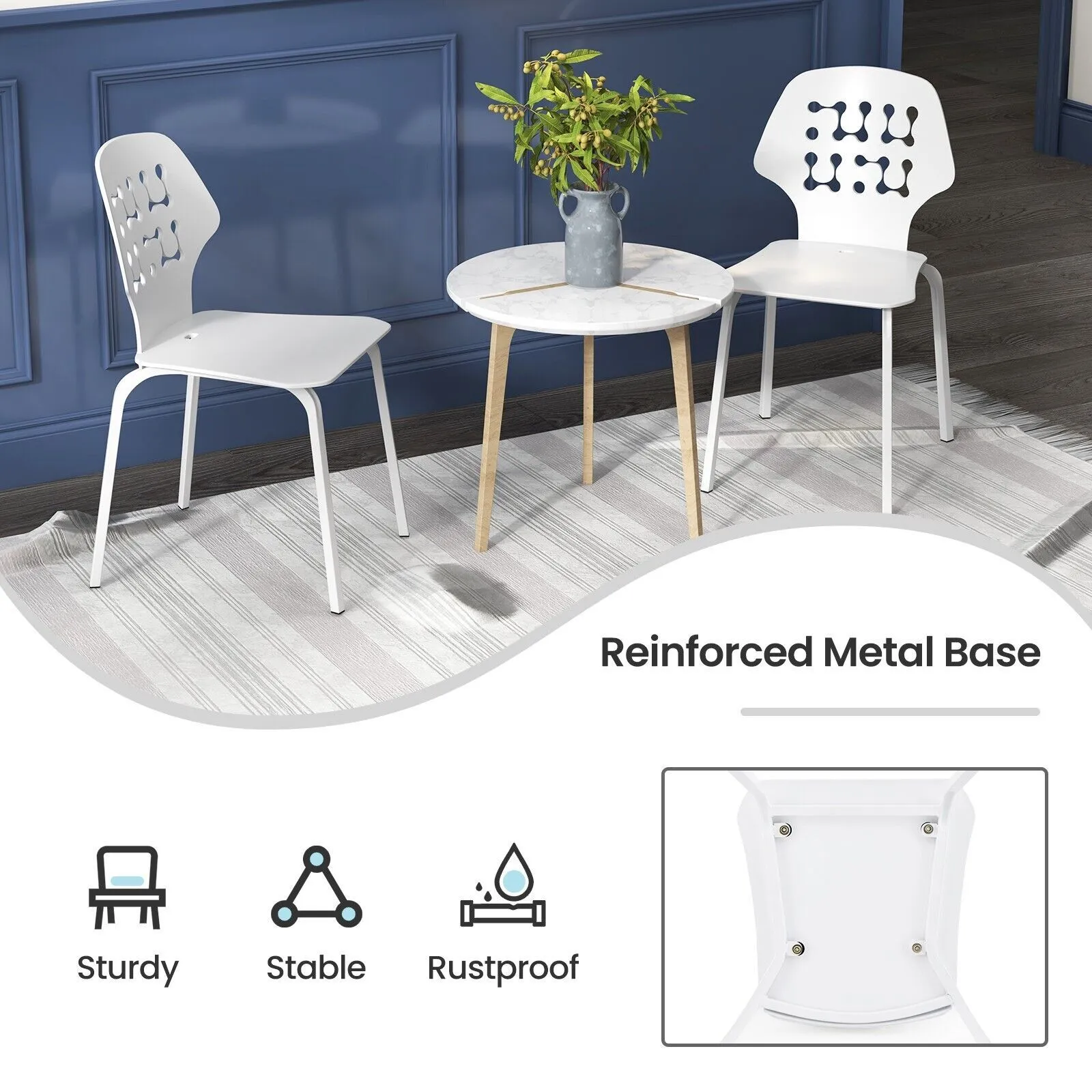 Costway Set of 4 Dining Chair Metal Kitchen Bar Chair Stool Armless Accent Side Chair in White 4