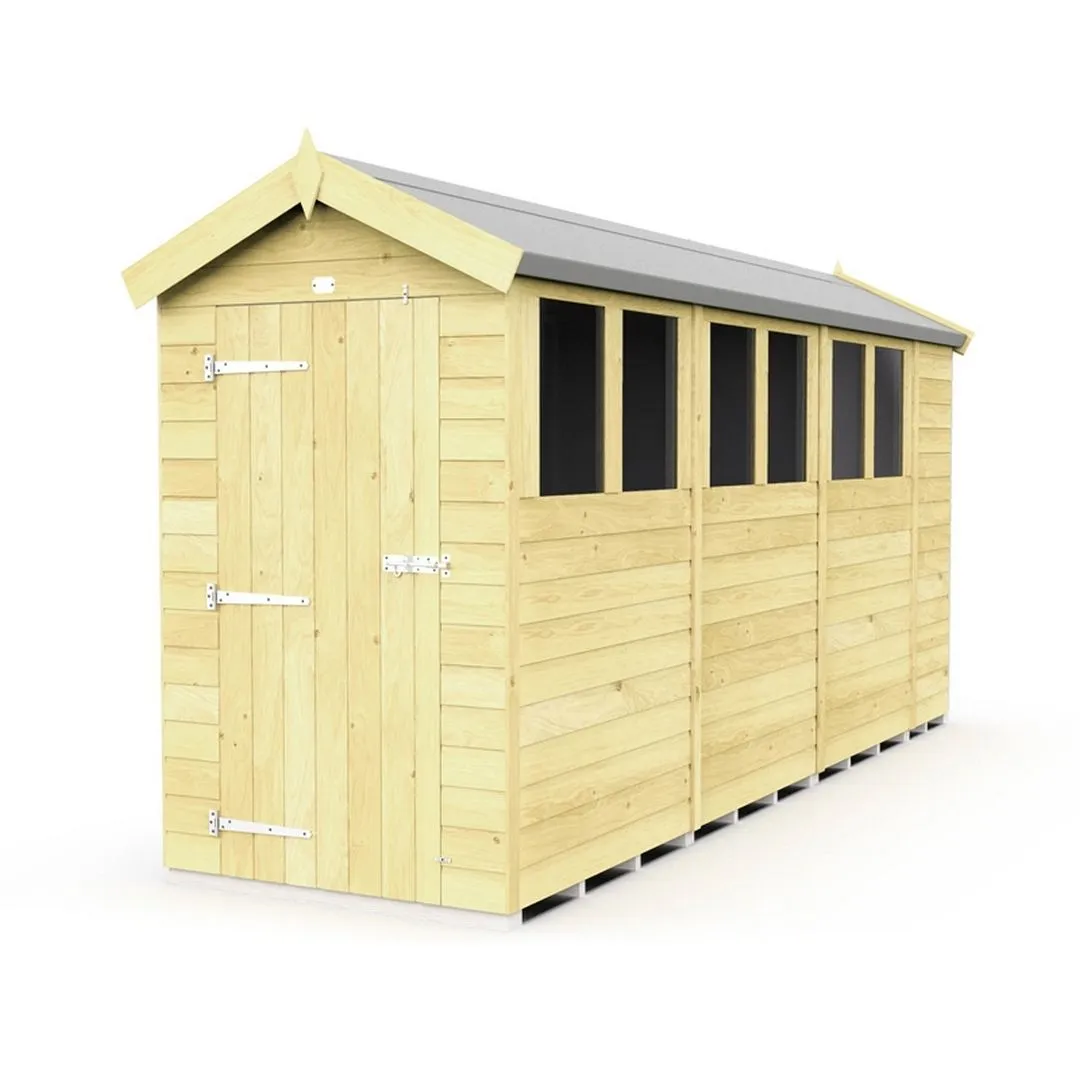 Buttercup Farm 4 x 14 Feet Apex Shed - Single Door W/ Windows - L417 x W118 x H217 cm in Brown