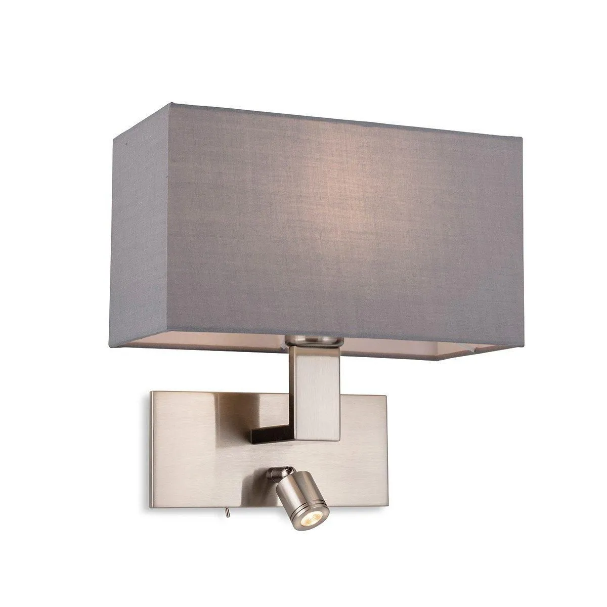 Netlighting Raffles Wall Lamp with Adjustable Switched Reading Light Brushed Steel with Grey Shade