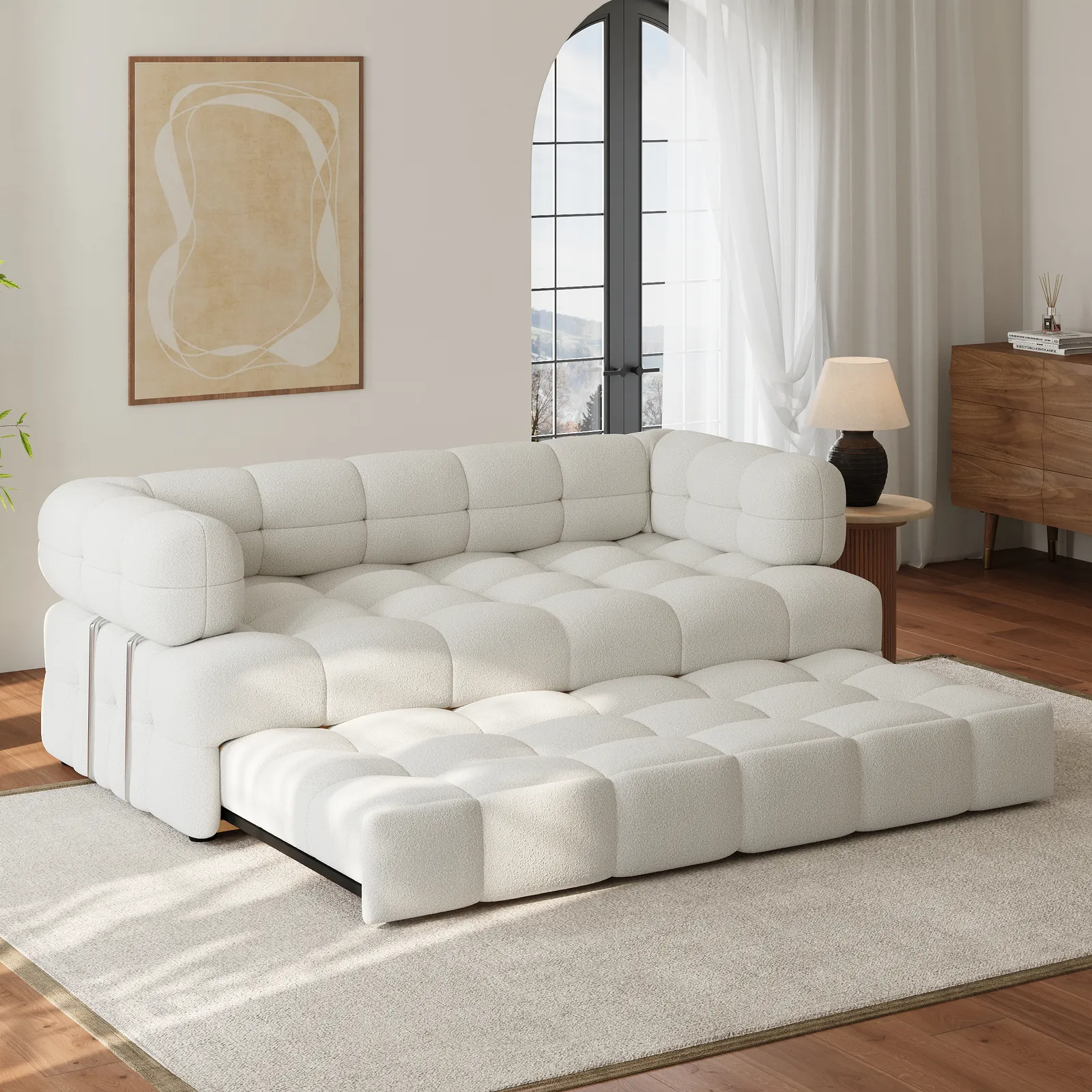 190 cm 3-Seater Boucle Convertible Sleeper Sofa