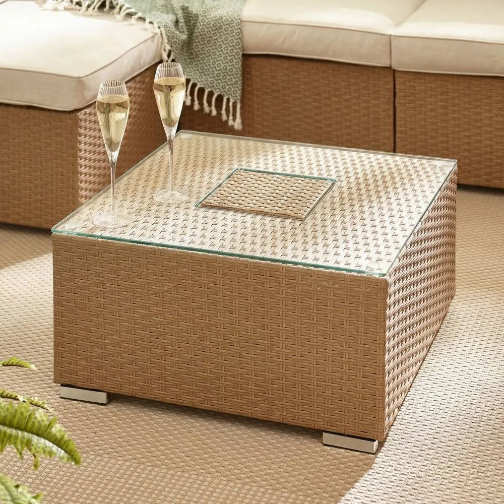 FurnitureboxUK Orlando Rattan Garden Coffee Table with Central Ice Bucket in Beige 2