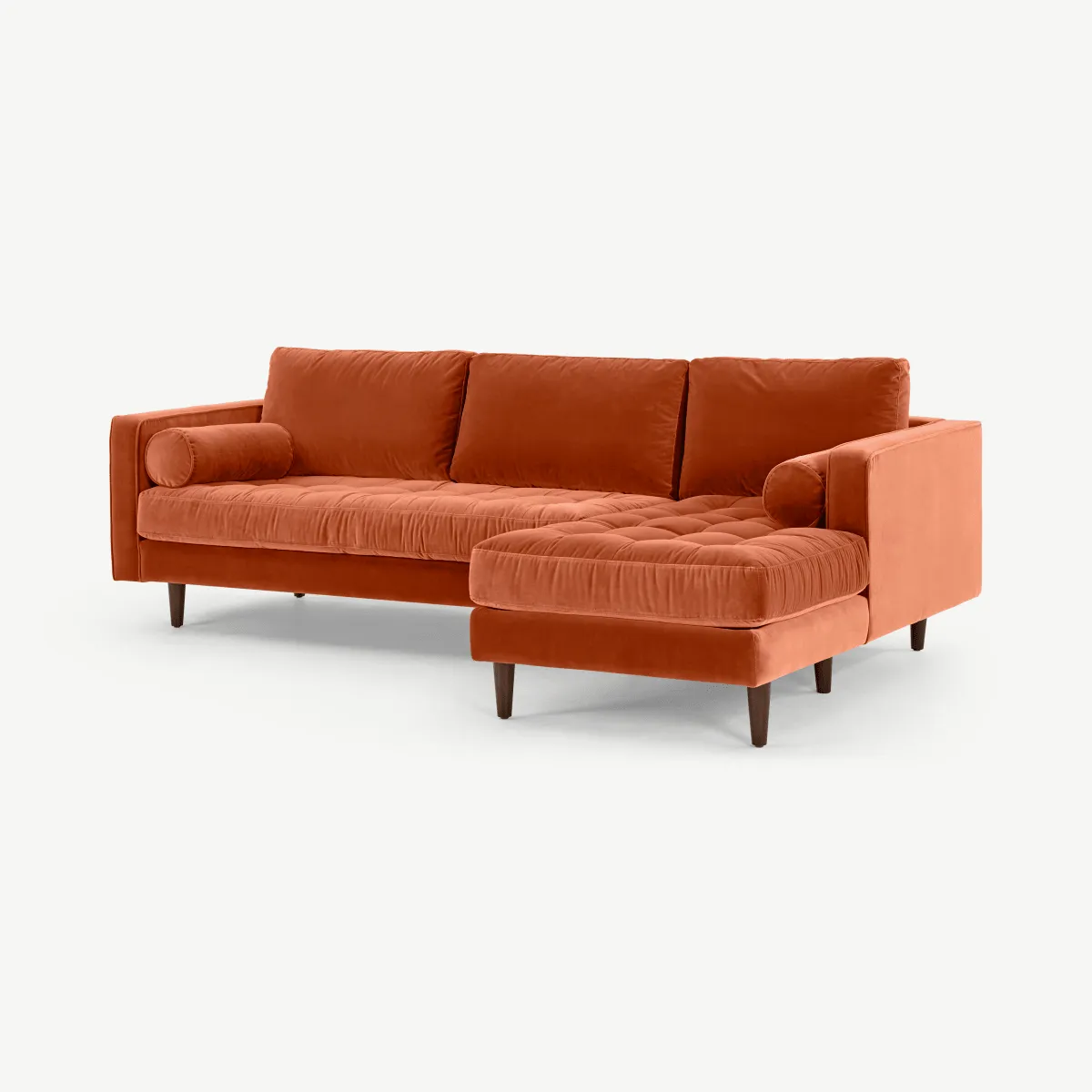 Scott 4 Seater Right Hand Facing Chaise End Corner Sofa, Burnt Orange Cotton Velvet