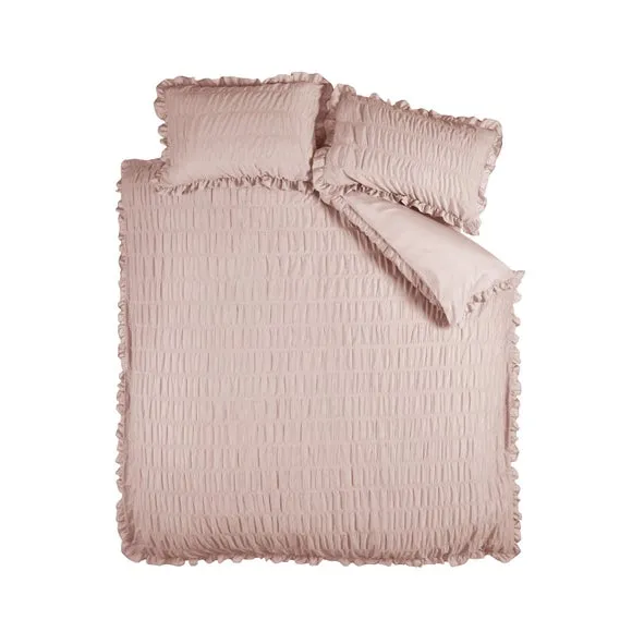 Catherine Lansfield Seersucker Frill Duvet Cover & Pillowcase Set 5