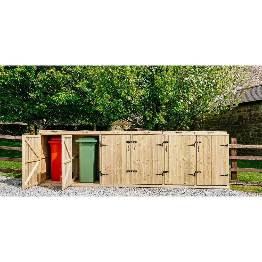 Buttercup Farm Chatburn Sextet Wheelie Bin Store - Fits 2x 180L or 240L & 4x 140L Bin in Brown 6