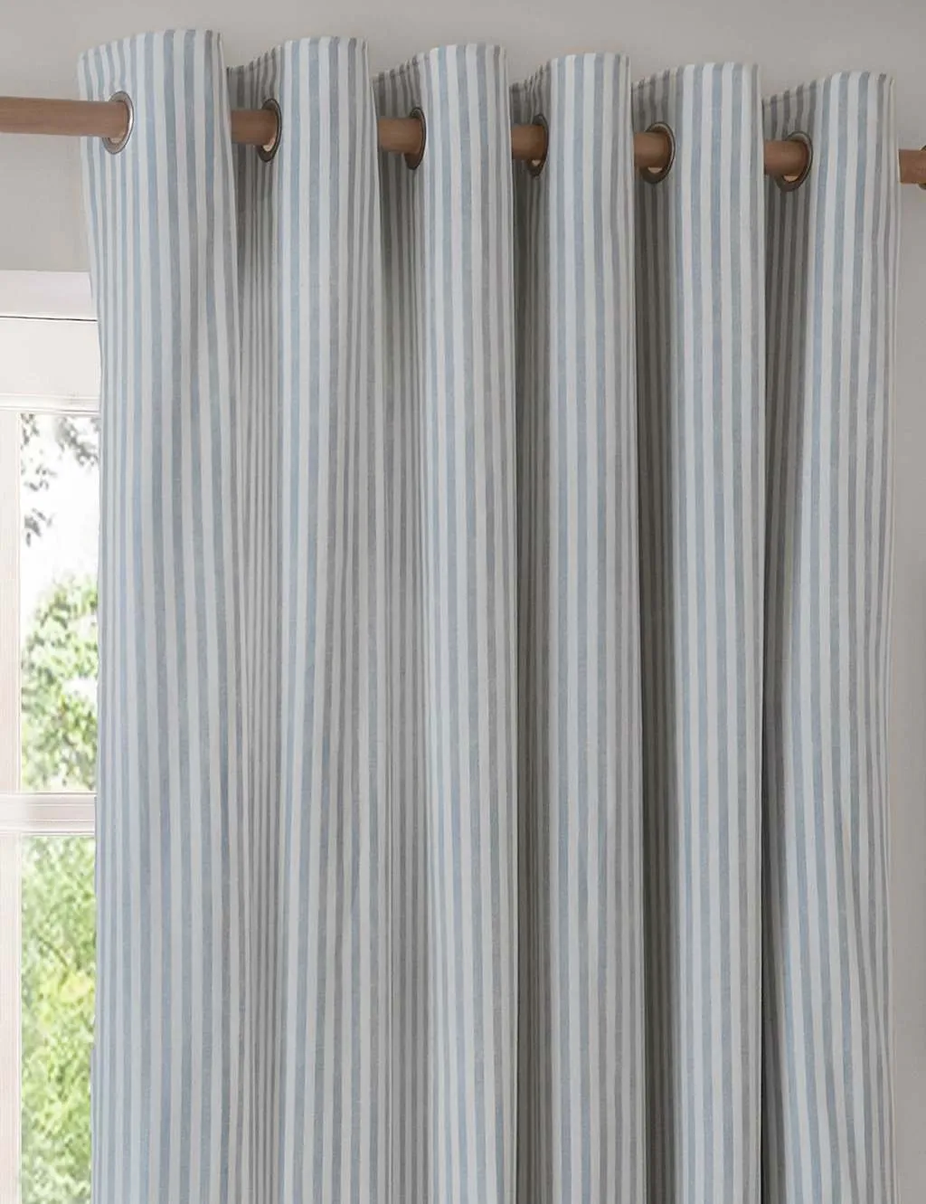 YARD Hebden Pure Cotton Striped Eyelet Curtains Blue Mix