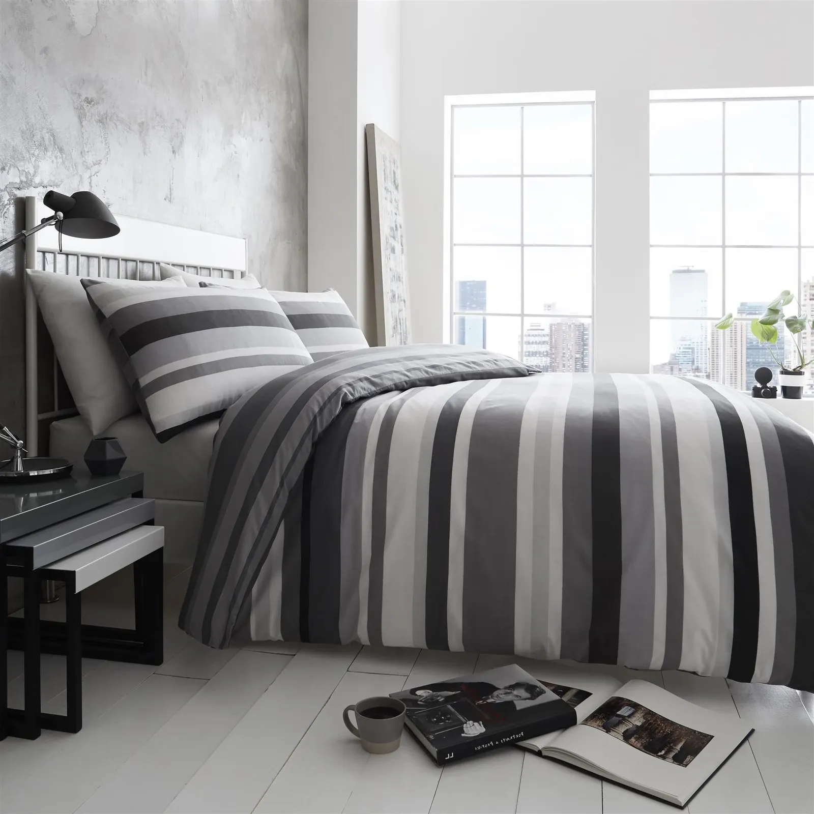 Portfolio Living Simply Stripes Duvet Cover Set Bedding in Charcoal