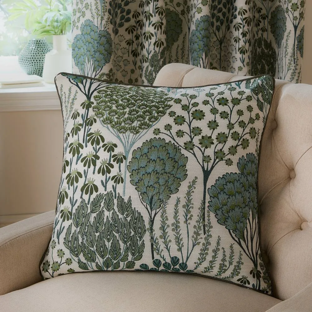 Wylder Ophelia Floral Jacquard Cushion in Green