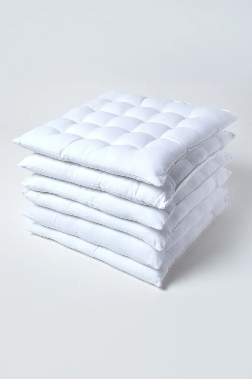 Homescapes 6 Pack Seat Pads Luxury 100% Cotton Indoor Outdoor Garden Cushion, 40cm in White 1