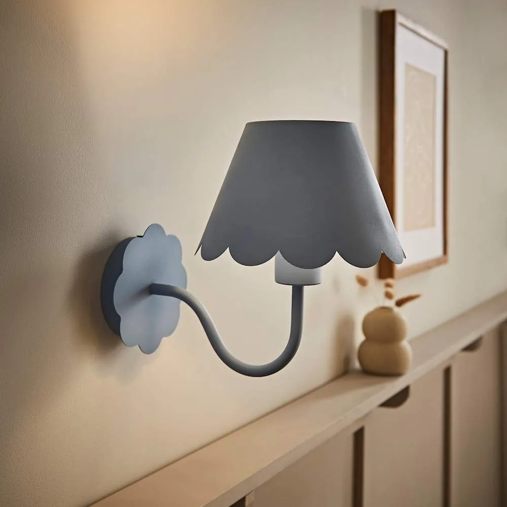 ValueLights Hattie Pair of Rechargeable Metal Scalloped Edge Wall Lights in Mid Blue 2