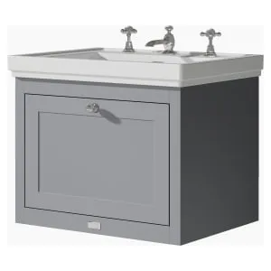 Bayswater Hartleigh Plummett Grey Traditional Wall Hung Vanity Unit & 3 Tap Hole Traditional Recessed Basin - 600mm 2