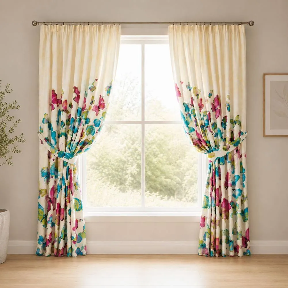 Smart Living Fashion Butterfly Curtains Pair with Tie Backs -Colourful Print 3