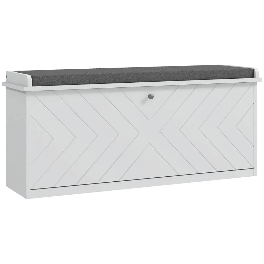 HOMCOM Upholstered Shoe Bench with Flip Drawer Cushion for 10 Pairs of Shoes in White