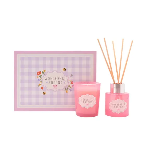 Love Life Friend Lychee & Raspberry Mini Candle & Diffuser Set 2