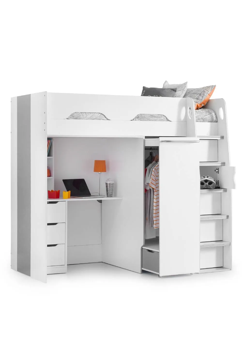 Julian Bowen Pegasus Highsleeper Loft Bed with Desk in White 2