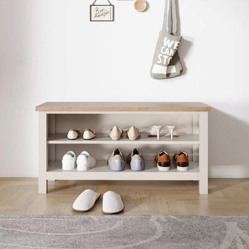 Melody Maison Large Cream & Wooden Shoe Rack / Hallway Bench - 100cm in Beige 6