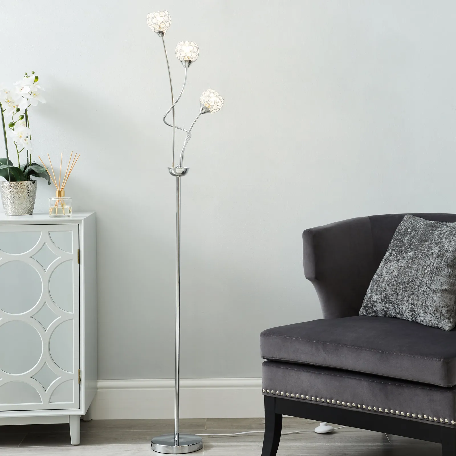 Portia 3 Light Floor Lamp Chrome
