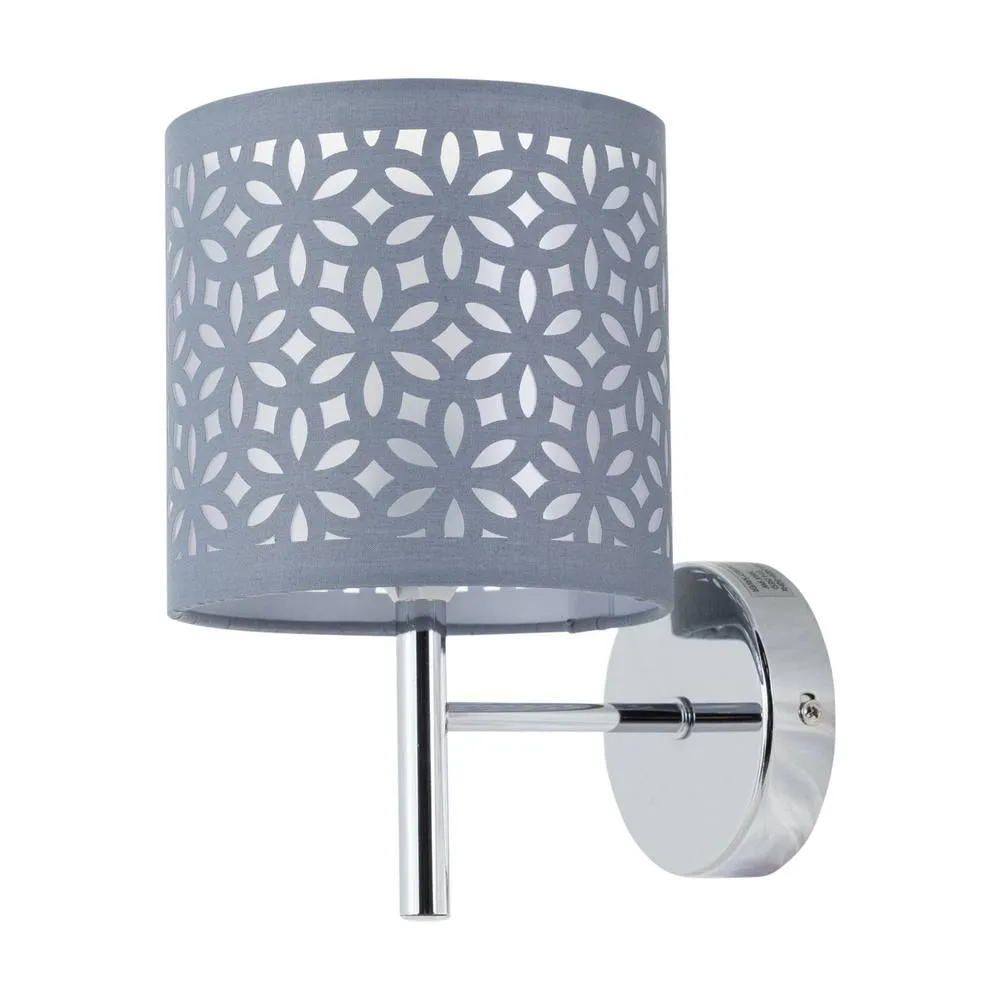 First Choice Lighting Brea - Chrome Wall Light with Grey Cut Out Shade in Silver