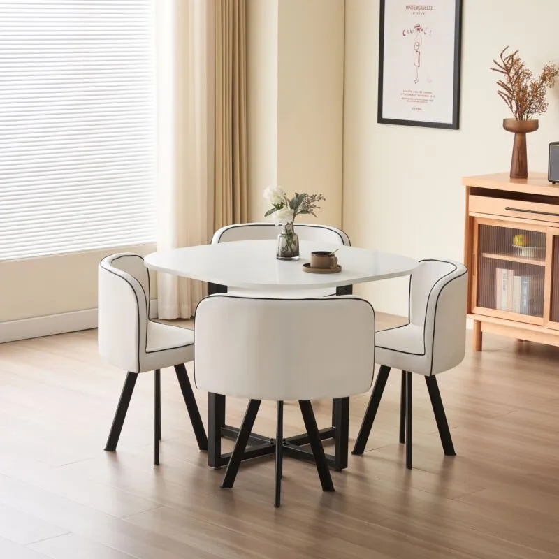 Comfy Living Ltd White 90cm Square Dining Table Set with 4 White Chairs