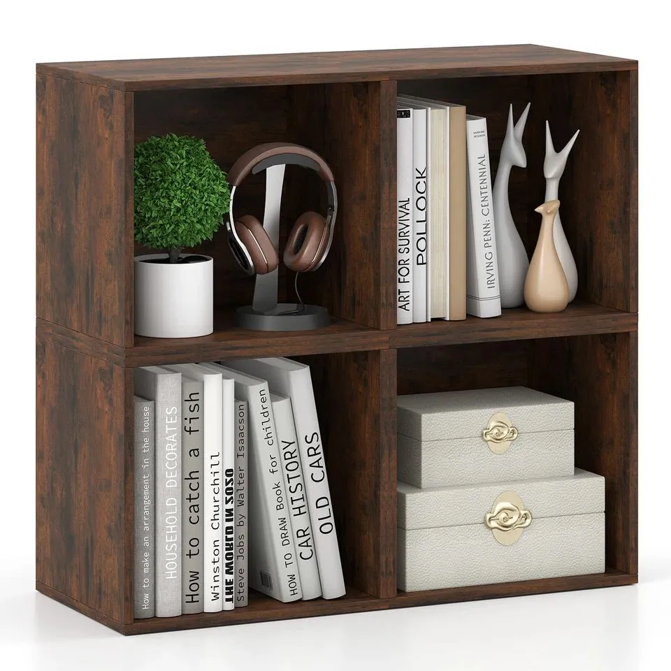 Costway Cube Storage Organizer Stackable Book Shelf for Small Space in Brown