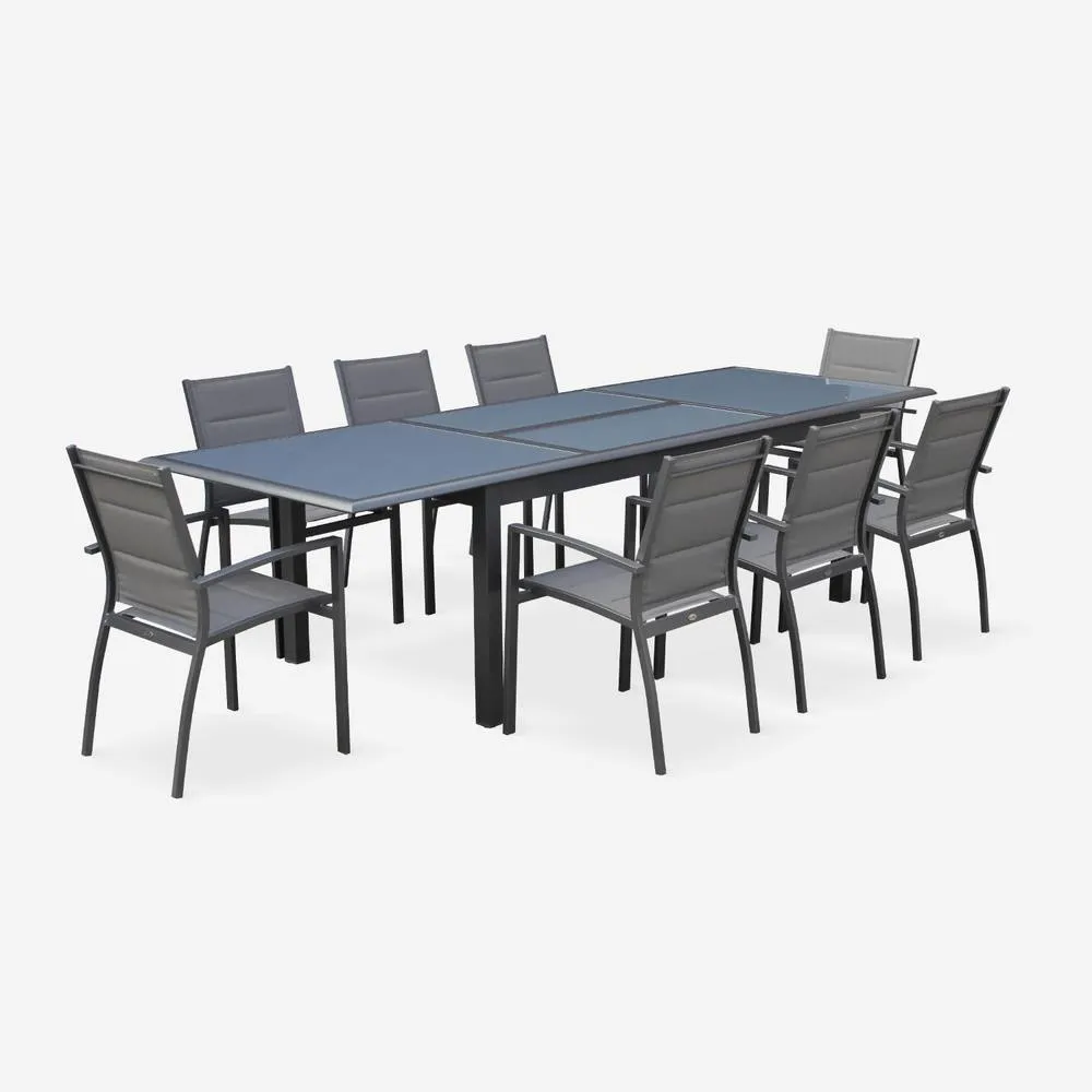 sweeek 8-seater Extendable Aluminium Garden Table Set With Chairs in Dark Grey 2