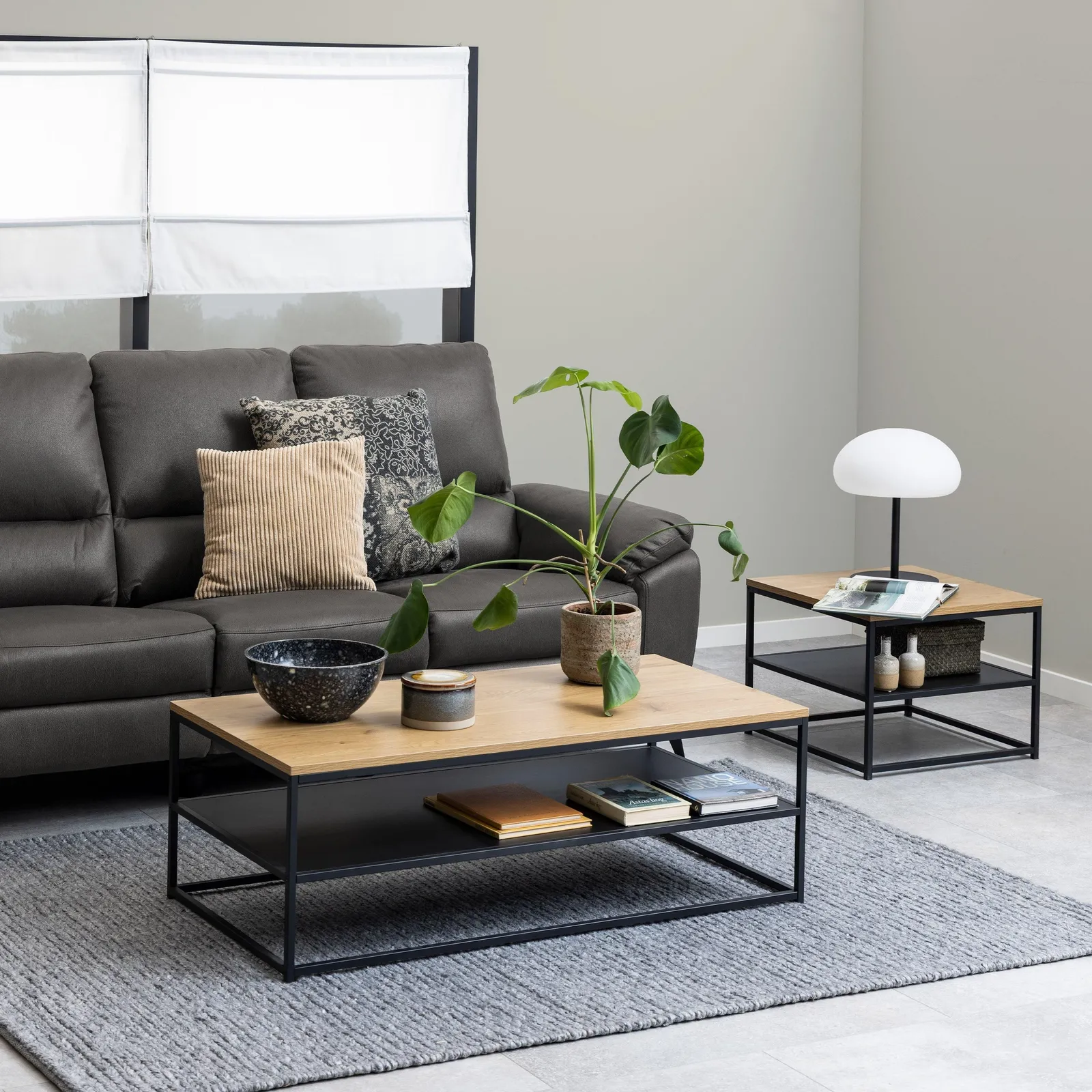 Furniture To Go Gila Square Coffee Table with Open Shelf in Oak & Black 3