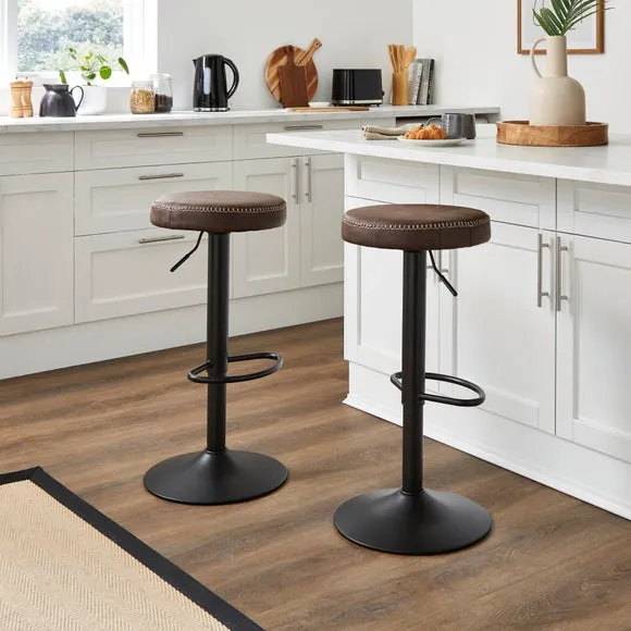 Venice Round Adjustable Height Swivel Bar Stool, Faux Leather 2