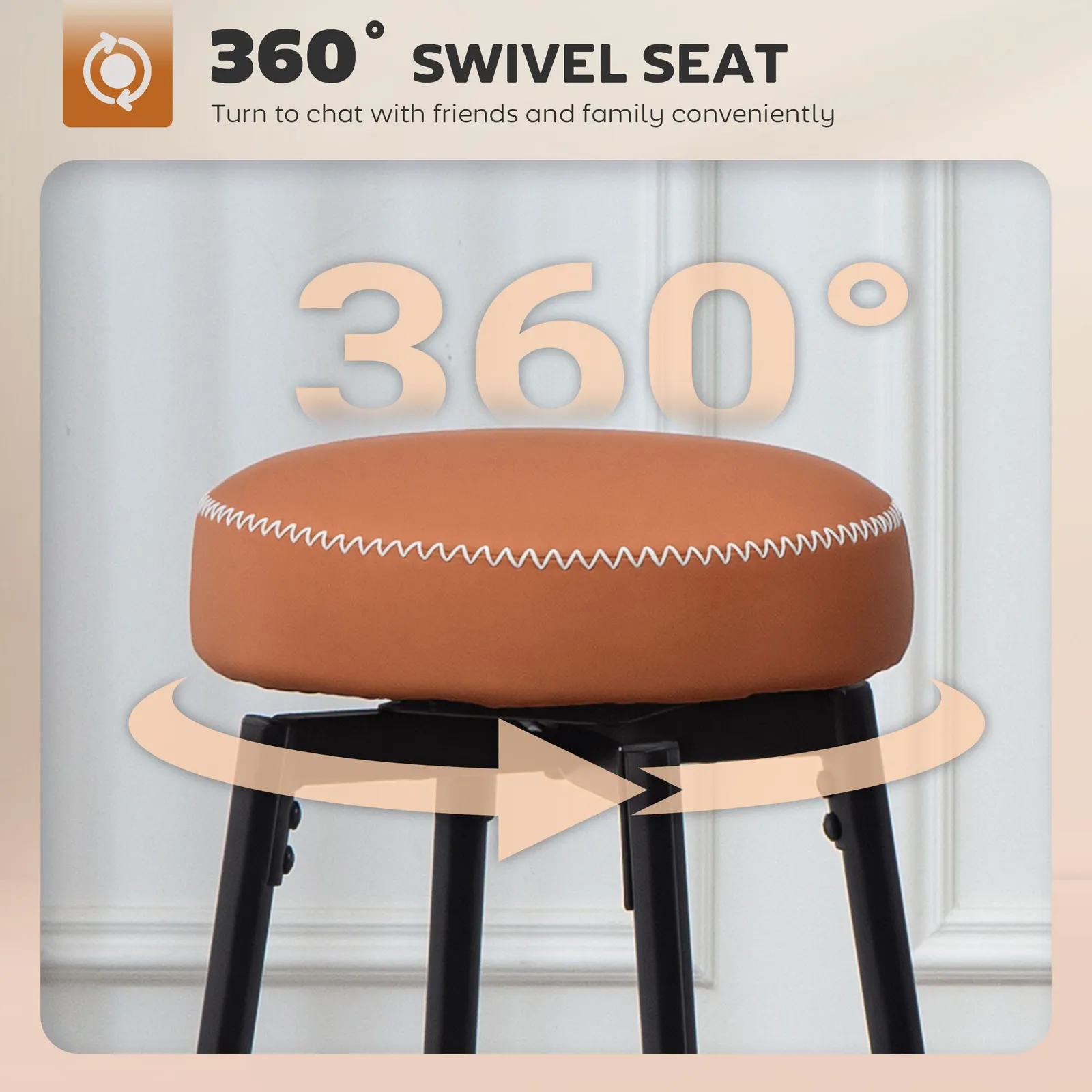 HOMCOM 360 Degree Swivel Bar Stools Set of 2, PU Leather Barstools with Footrest in Brown 4