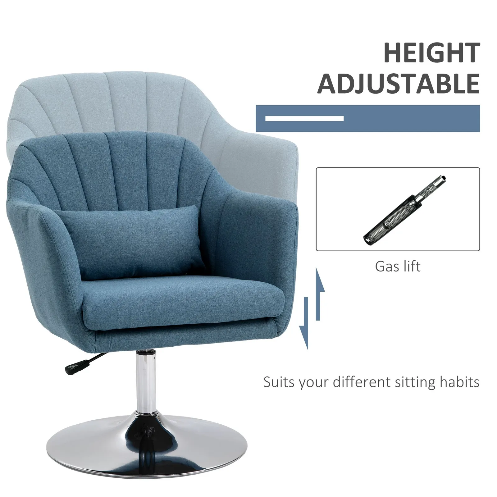 HOMCOM Stylish Retro Linen Swivel Tub Chair Steel Frame Cushion Seat in Blue 4