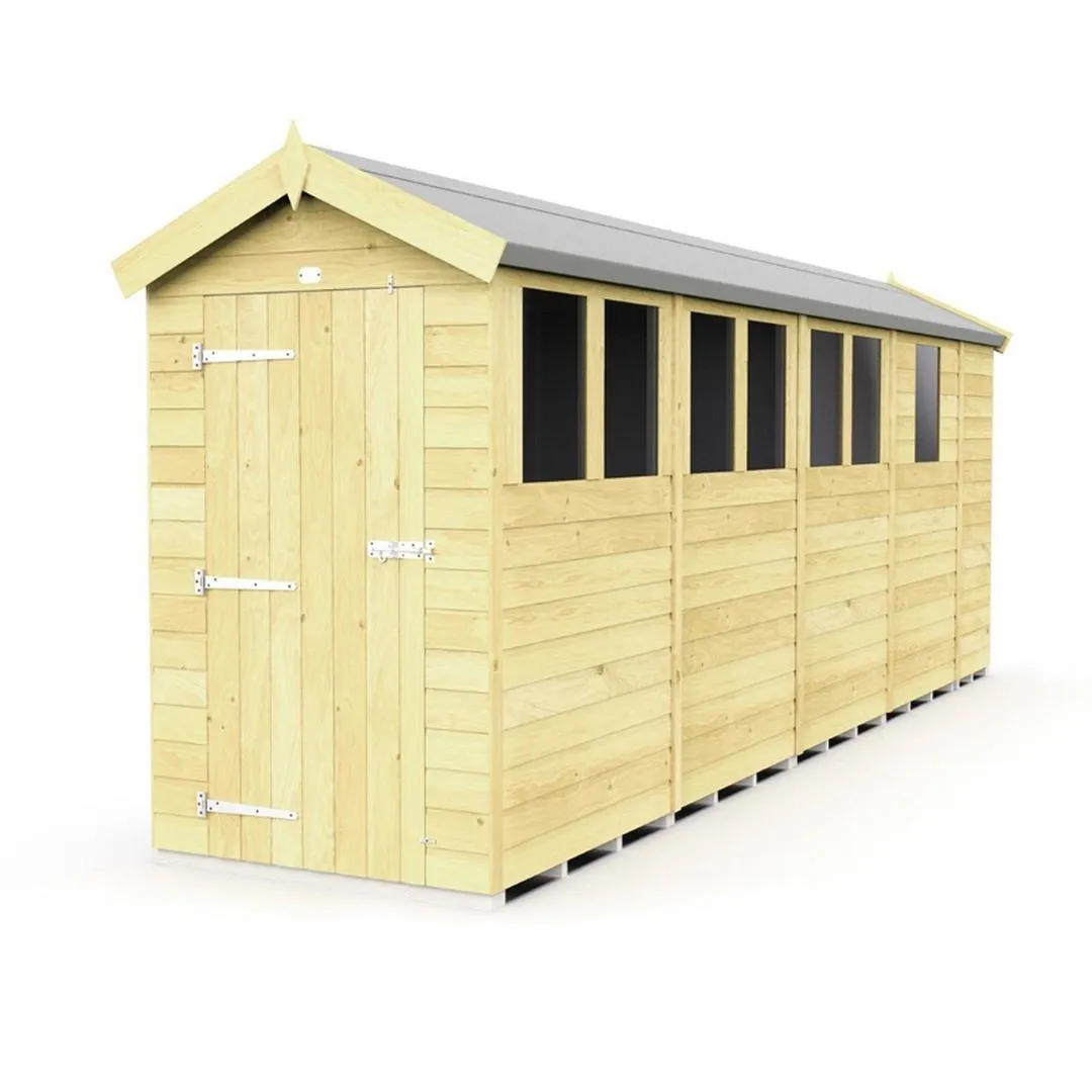Buttercup Farm 4 x 17 Feet Apex Shed - Single Door W/ Windows - L503 x W118 x H217 cm in Brown