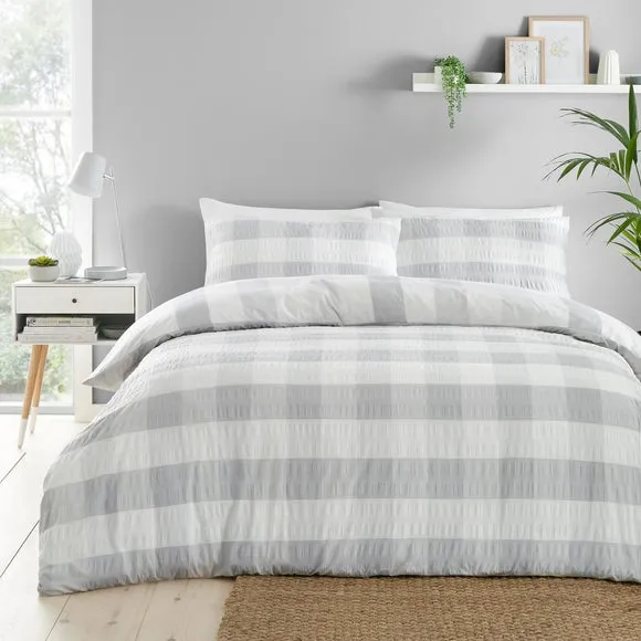 Fusion Seersucker Gingham Duvet Cover and Pillowcase Set