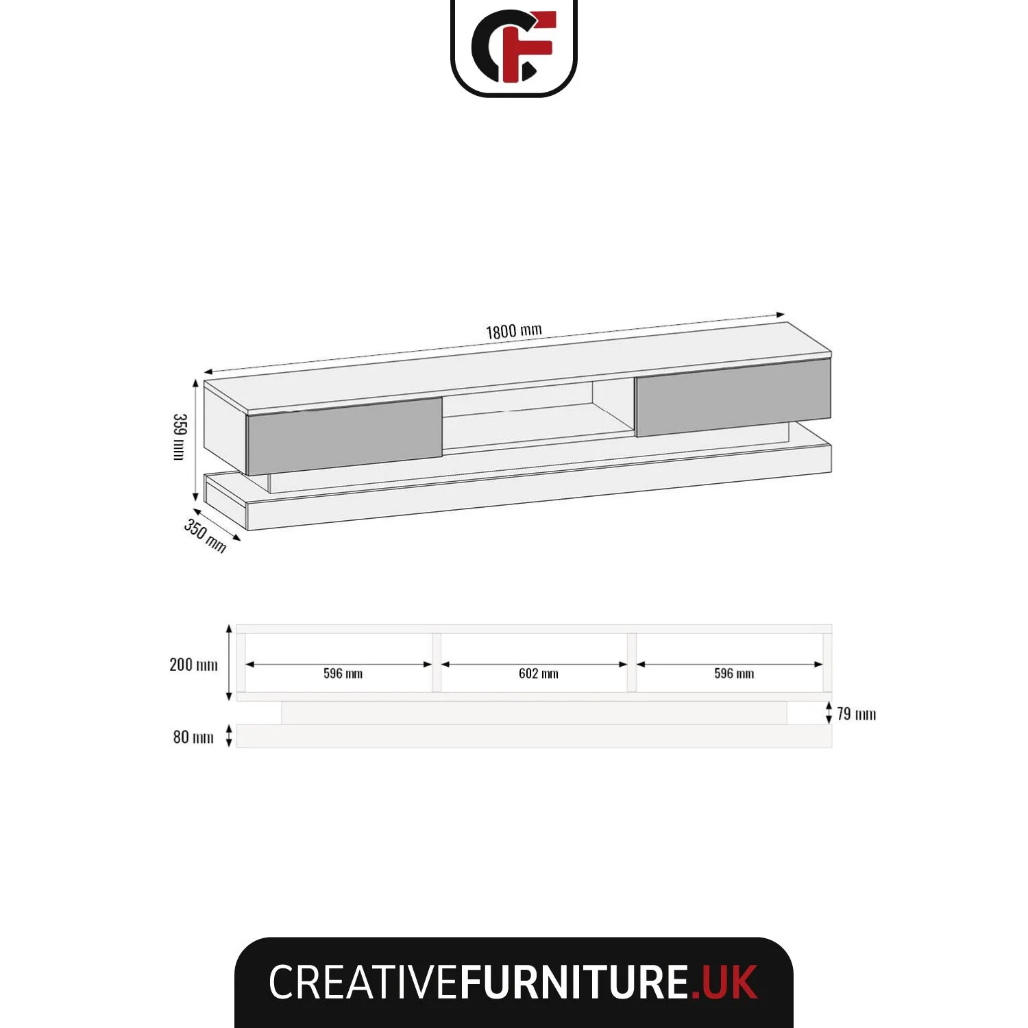 Creative Furniture Bloom TV Unit 180cm - A Functional & Contemporary Cabinet with Gloss Doors & LED Lights in White 3