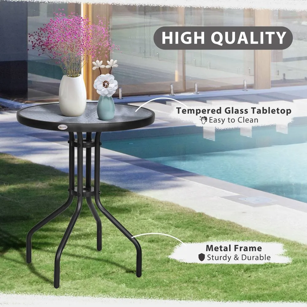 OUTSUNNY 60 cm Round Garden Side Table, Glass Top Garden Bistro Table, Black 4