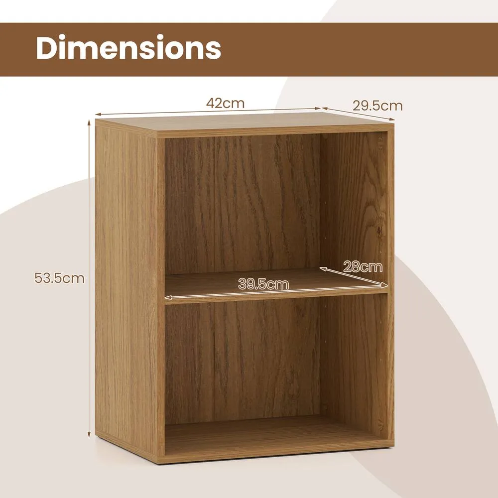 Costway 2-Cube Bookcase Modern Open Bookshelf w/ 5-Position Adjustable Shelf in Natural 2