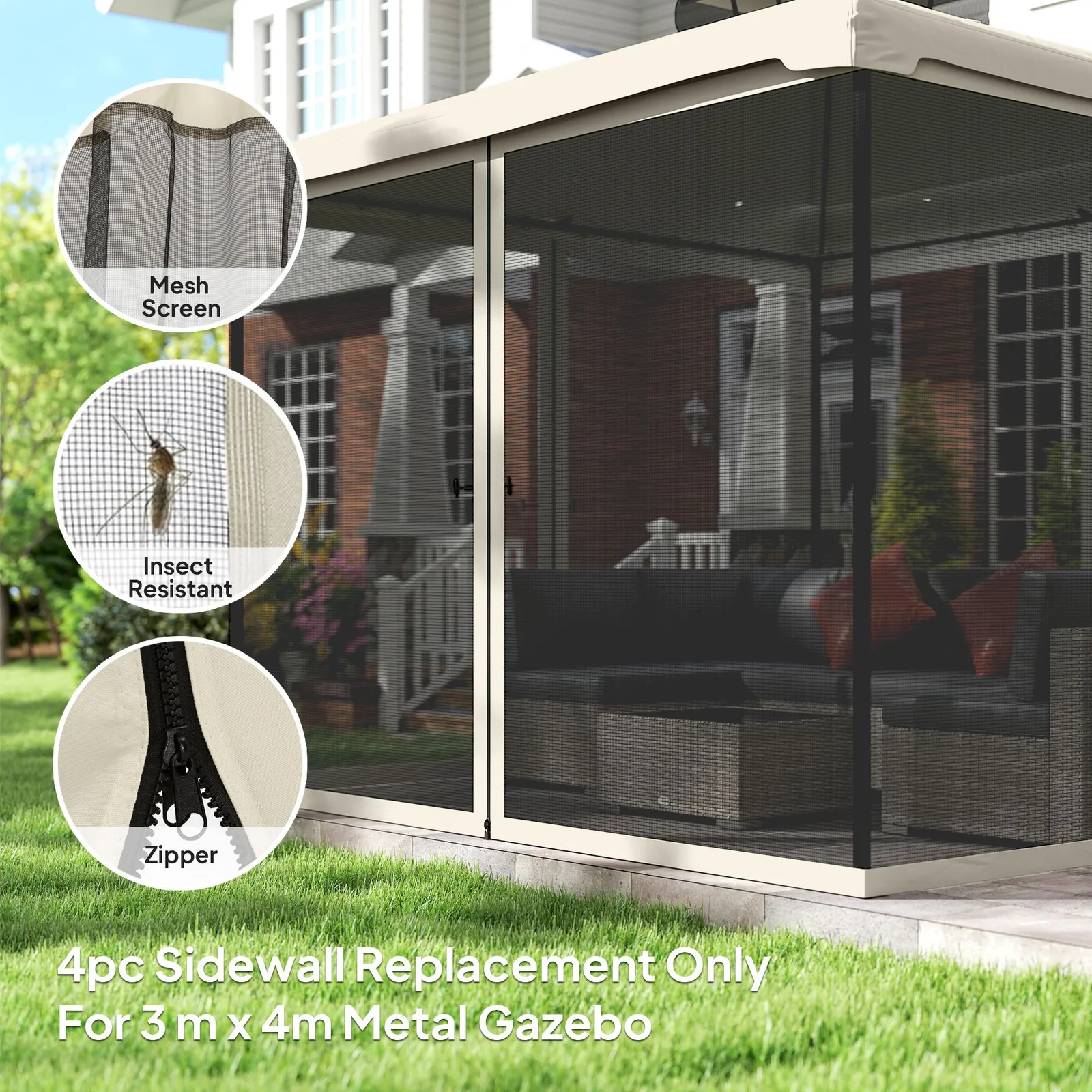 OUTSUNNY Universal Replacement Gazebo Mesh Netting Screen Walls in Cream 4