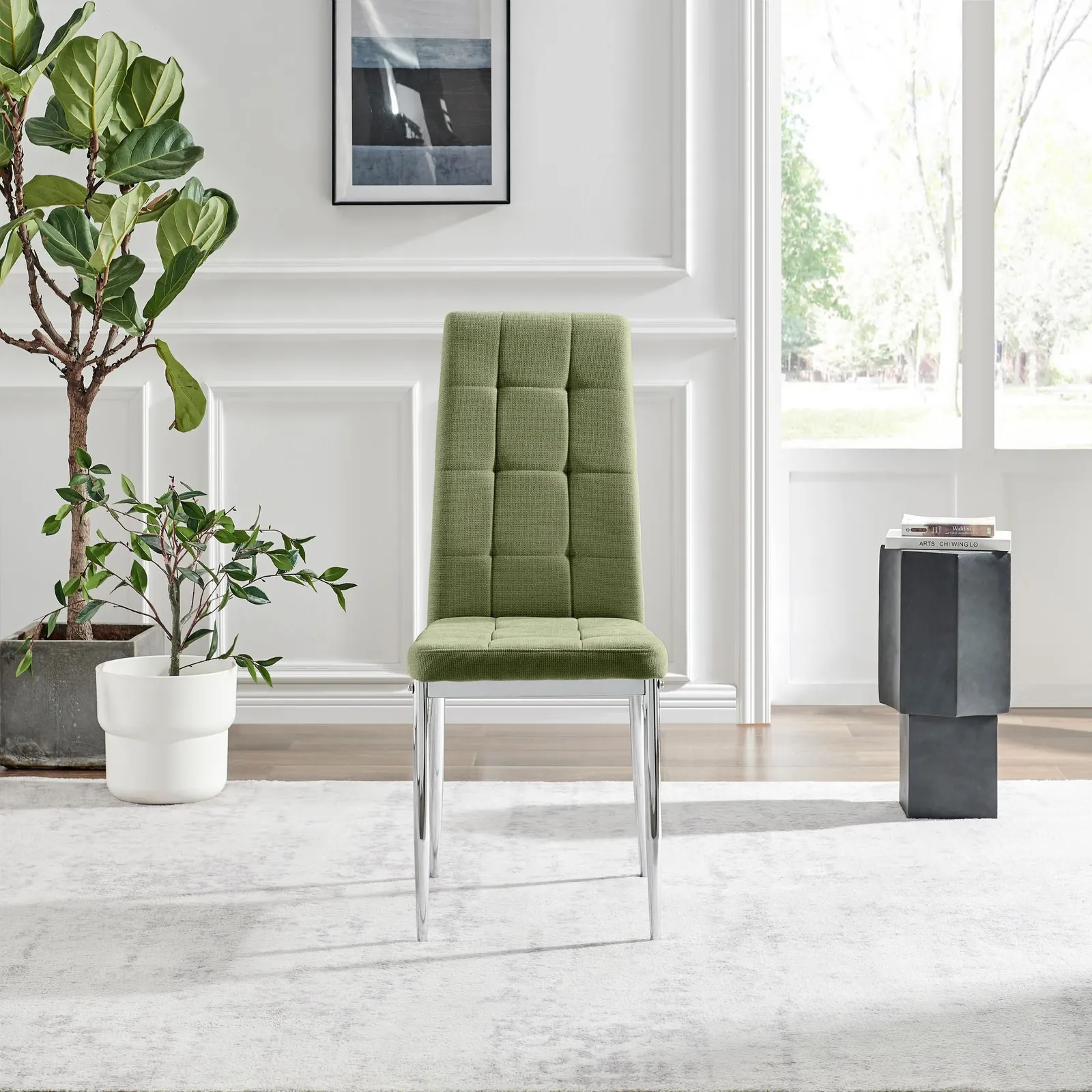 FurnitureboxUK Set 2 Paloma Modern Fabric Dining Chairs On Silver Legs in Green 4