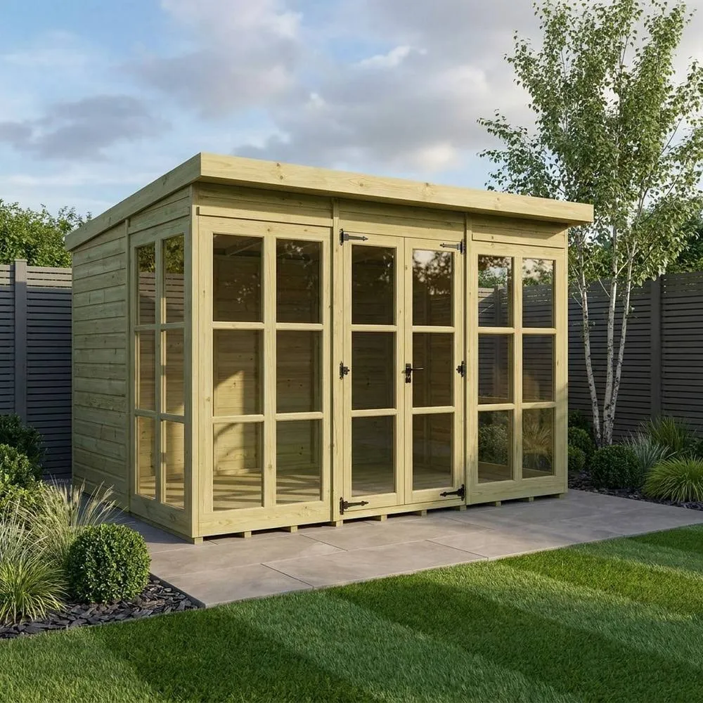 Buttercup Farm 12ft x 10ft Georgian Pent Summer House - Pressure Treated Timber in Brown 2