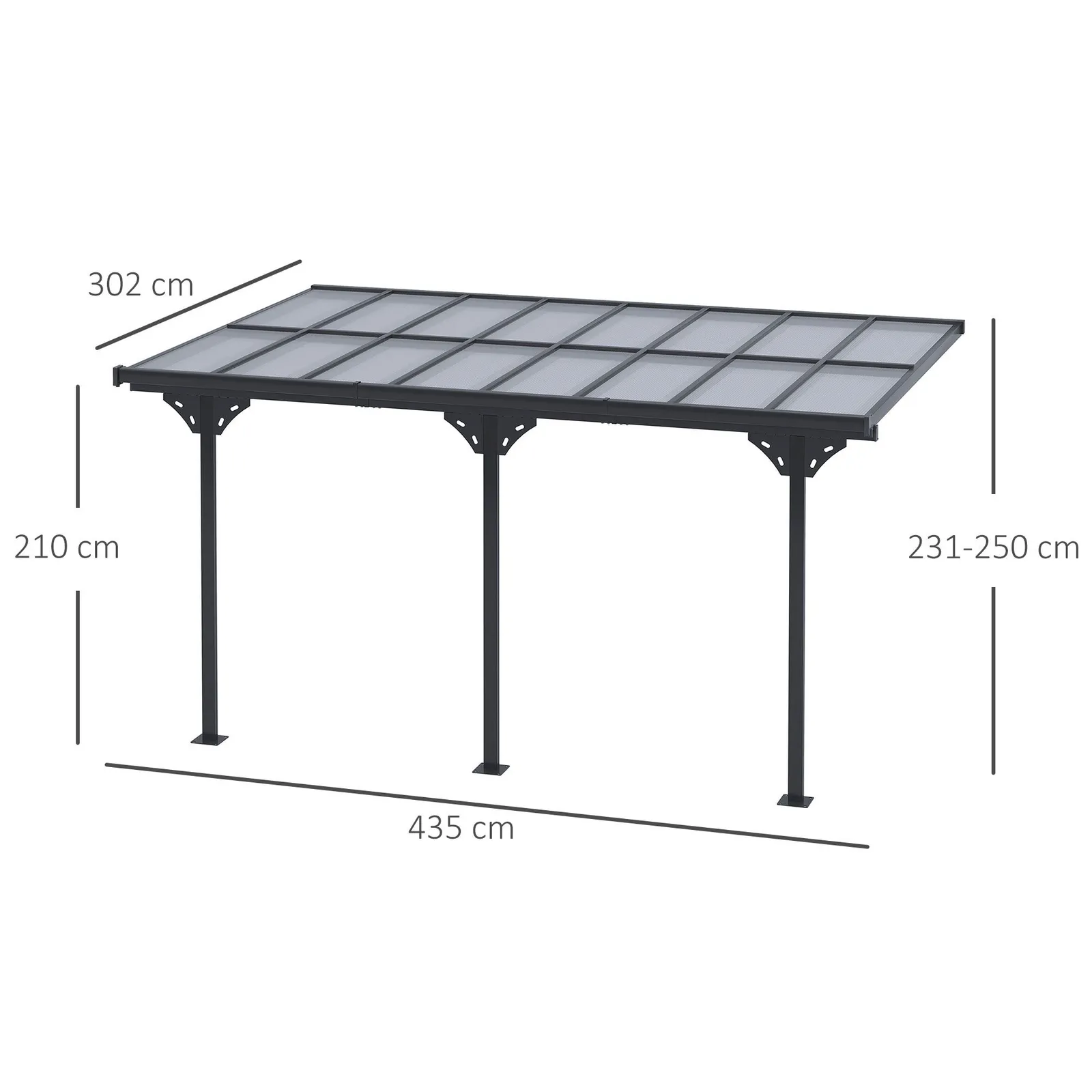 OUTSUNNY Outdoor Patio Gazebo Pergola, Aluminum Post, 4.35 x 3 m PC Roof in Grey 3