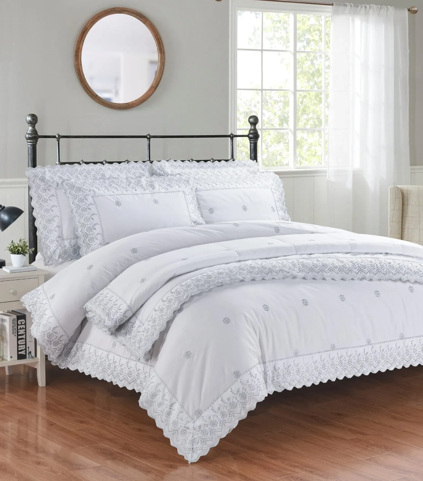 Rapport Home Gabrielle Floral Polycotton Fabric Duvet Cover Set Size Silver, Silver
