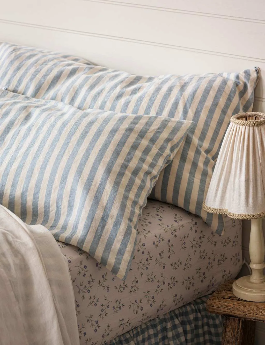 Piglet In Bed 2 Pack Pure Linen Pembroke Stripe Pillowcases Blue Mix