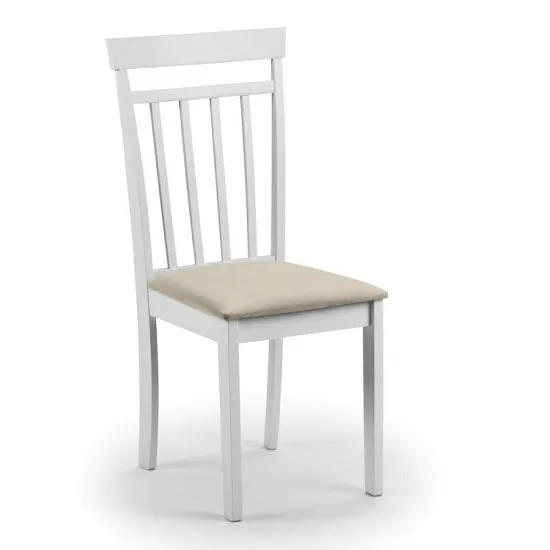 Meridian Wooden Dining Chair In White With Ivory Fabric Seat