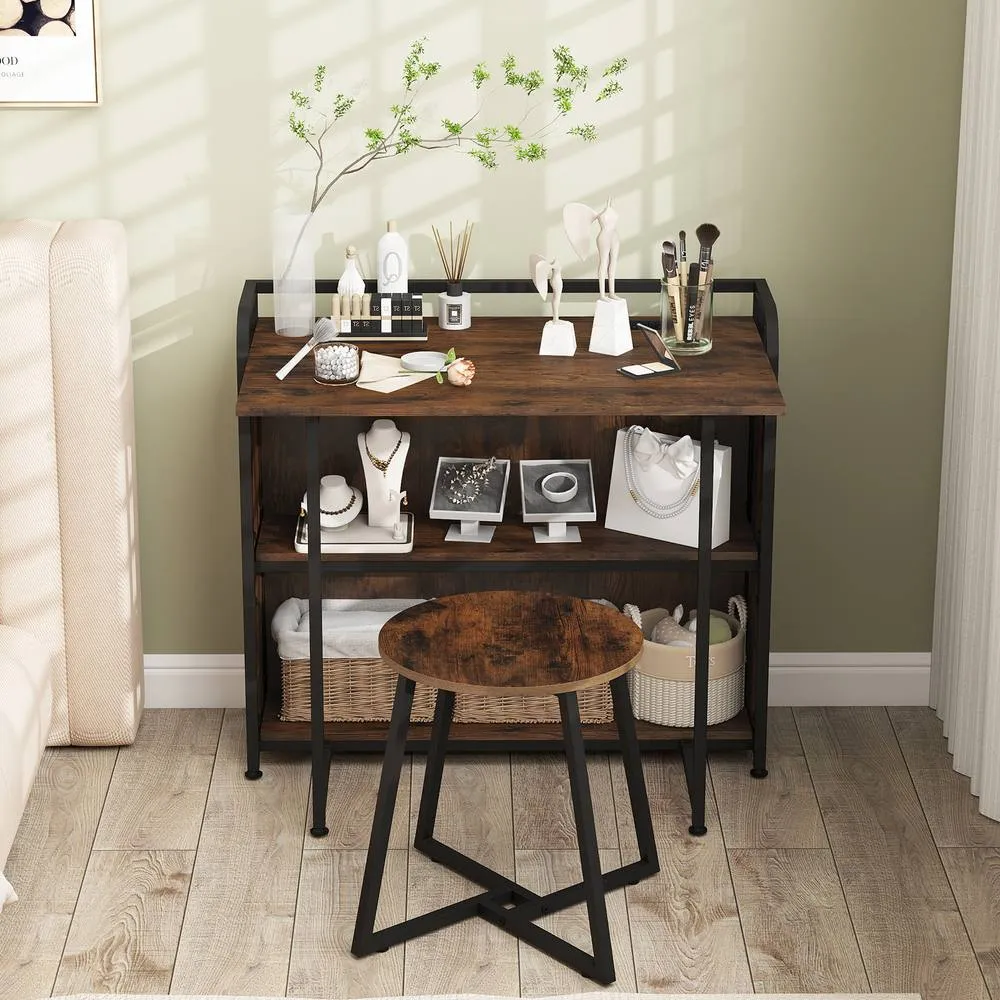 Costway Folding Table w/Stool 90 cm Computer Desk Set w/ AC Outlets in Brown 6