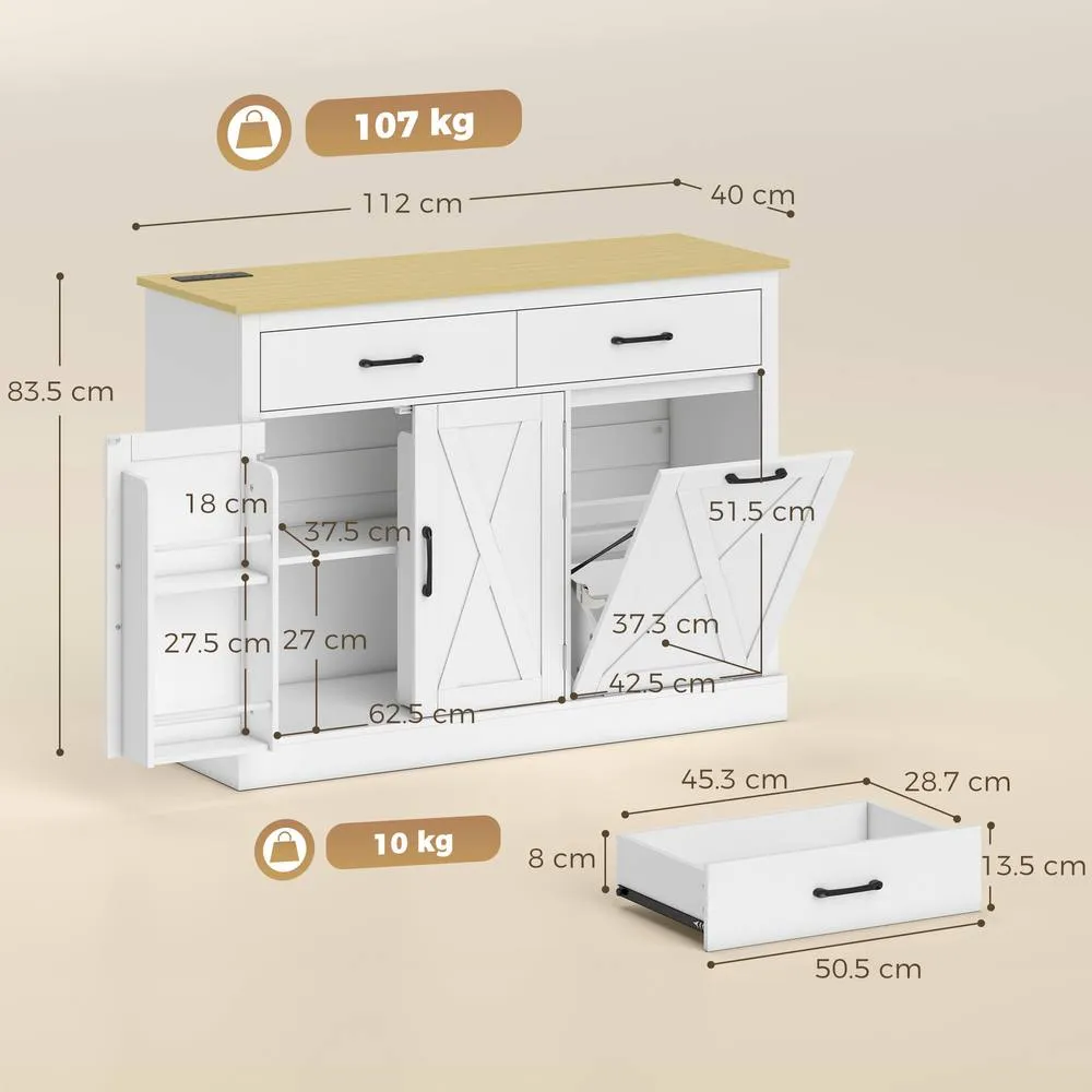 HOMCOM Tilt Out Trash Cabinet with Charging Station & Storage, White 3