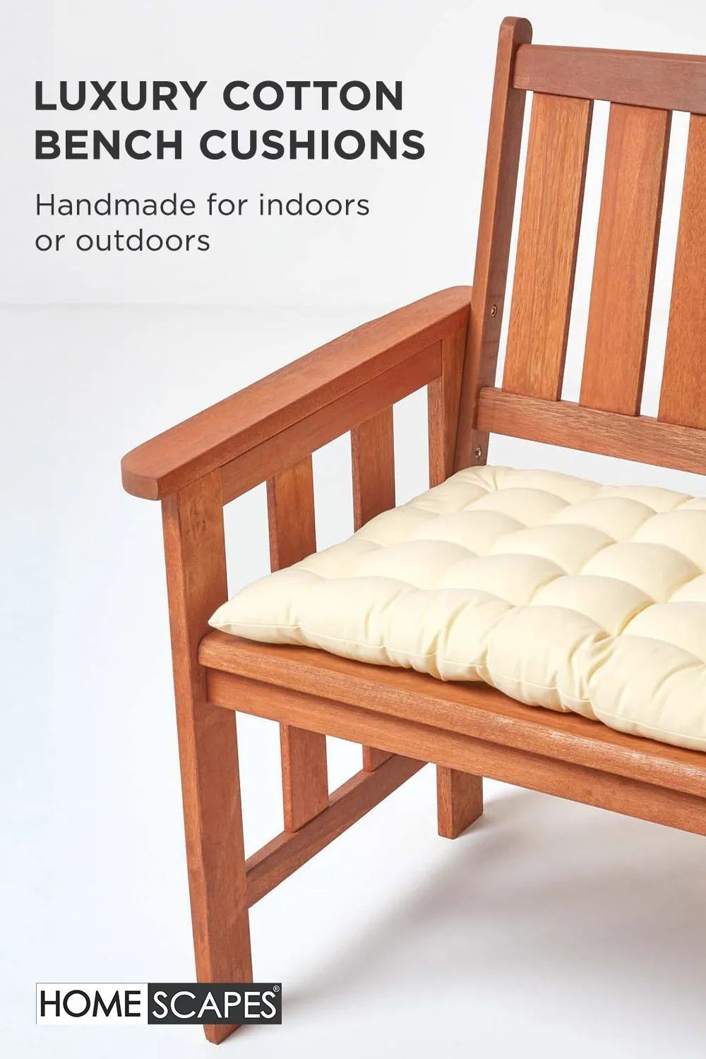 Homescapes Garden Bench Cushion Luxury 3 Seater Cotton Indoor Outdoor Pad, 143 x 48cm in Cream 2