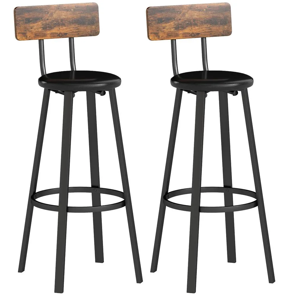 HOMCOM Barstools Set of 2 with Padded Seat Backrest Rustic Brown Black 2