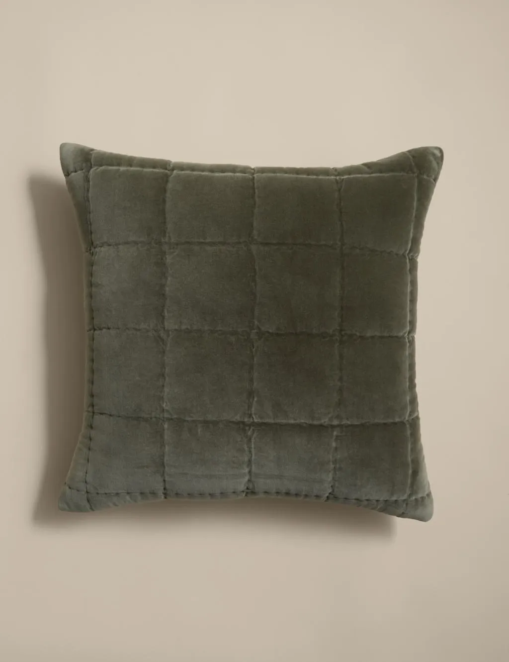 M&S Pure Cotton Velvet Quilted Cushion Khaki