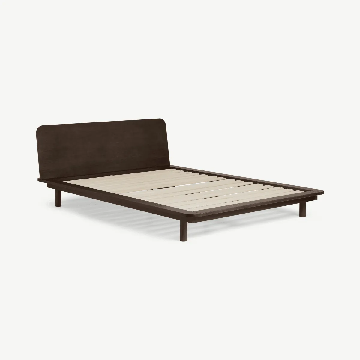 Kano Super King Size Bed with Shelf, Walnut Stain Pine
