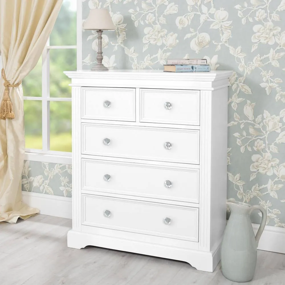 Statement Furniture Gainsborough White 2 Over 3 Chest of Drawers with Crystal Handles 2