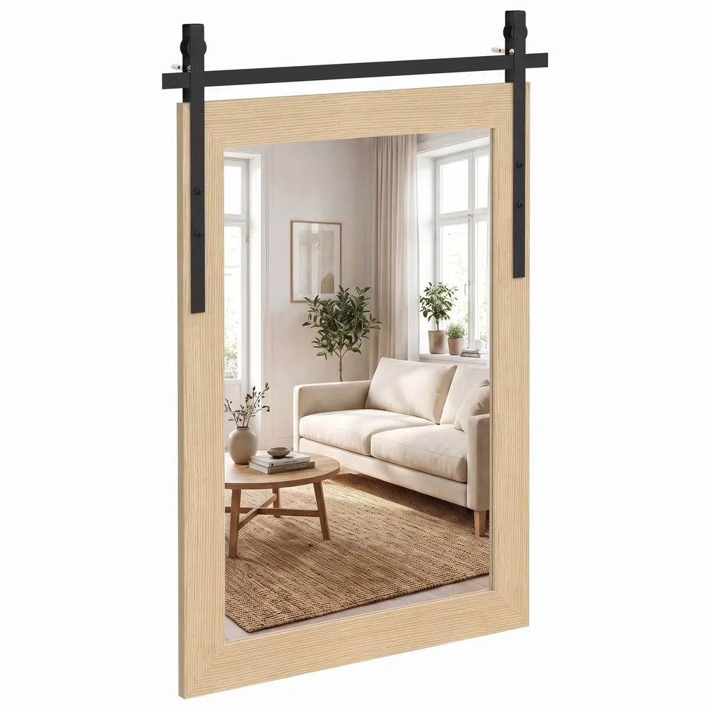 HOMCOM Farmhouse Rectangle Mirror, 110 x 66 cm, White Oak in Natural